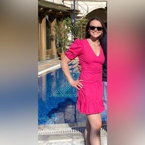 French Connection Birch Poplin Puff Sleeve Mini Dress, Wild Rosa